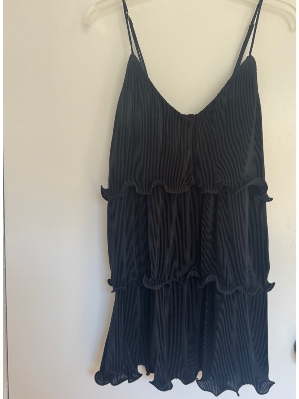 Better Be Black Pleated Tiered Slip Dress